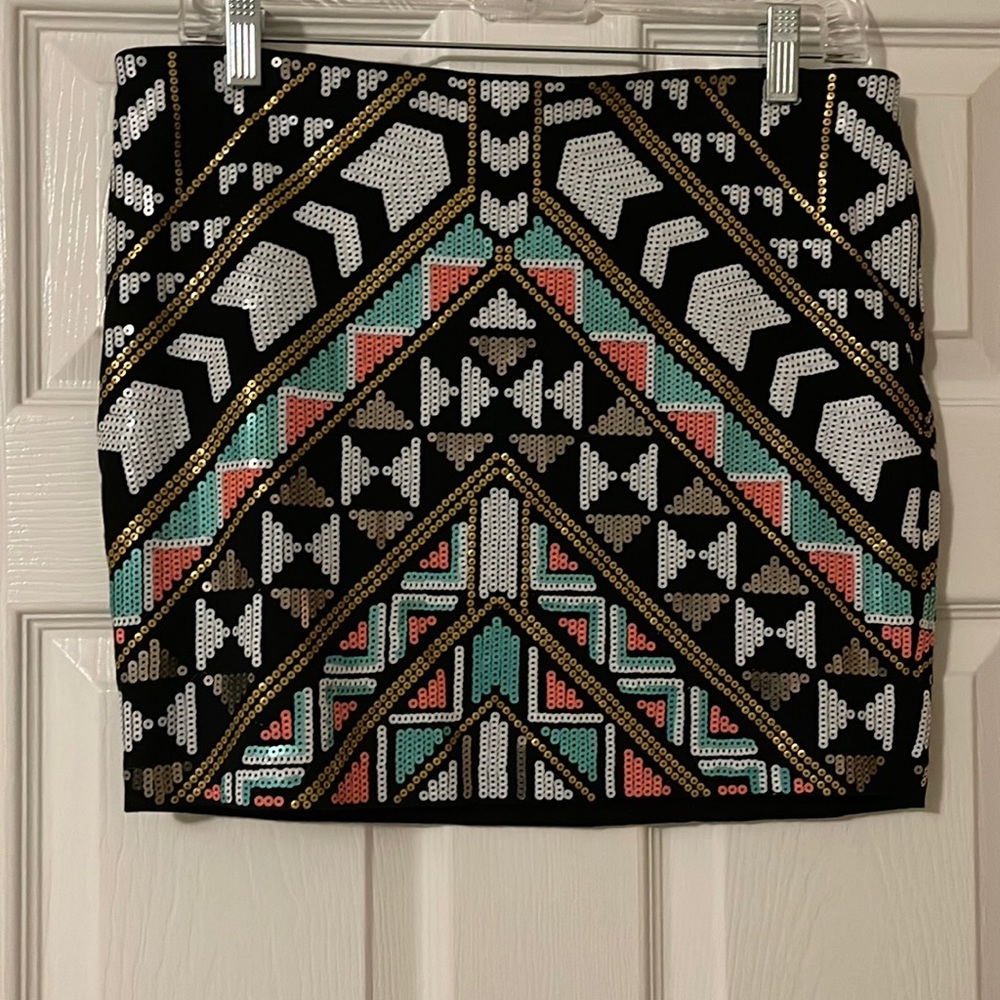 Printed sequined mini skirt
